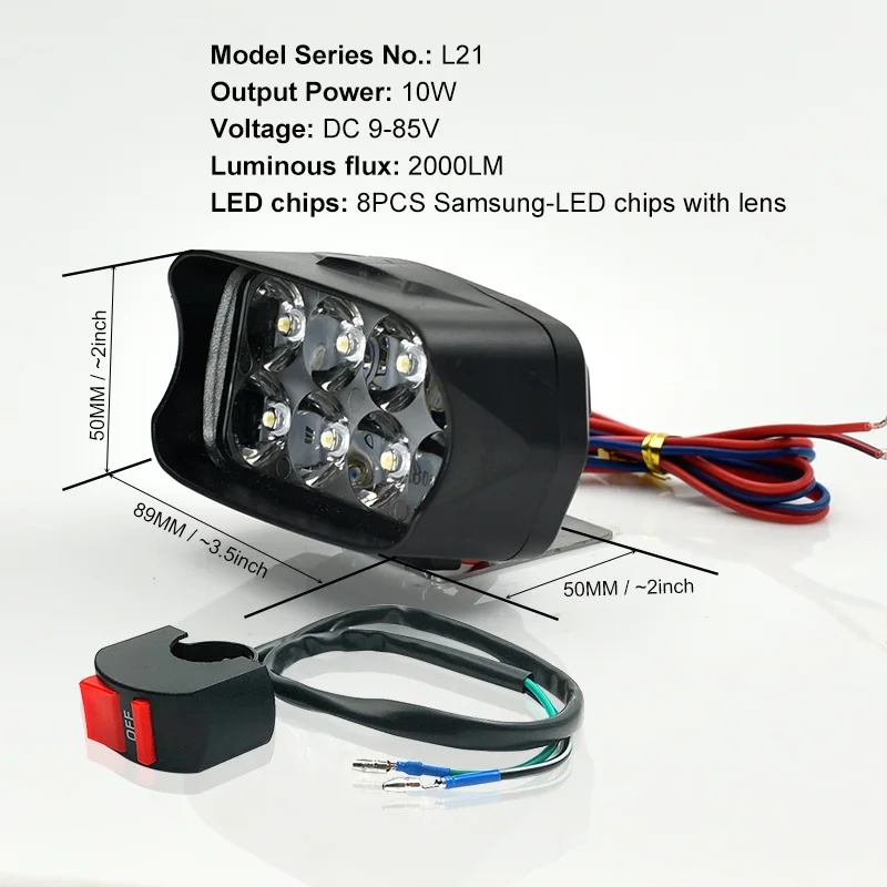 L21 with a Switch Cnsunny светильник автомобильный светодиодный головной светильник 10 вт/15 вт/20 вт белый авто индикатор работы дальнего света точечный светильник 4X4WD мото туман светильник Аксессуары для мотоциклов - Испускаемый цвет: L21 with a Switch