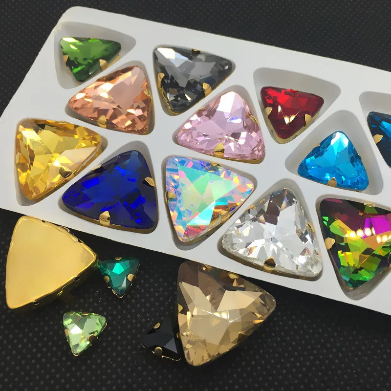 All Color 18mm 23mm Sew On Triangle Glass Crystal Stone with claw setting For sewing | Украшения и аксессуары