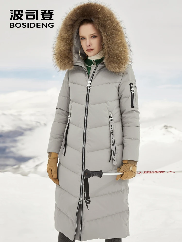 Женский пуховик с капюшоном BOSIDENG большой натуральным меховым воротником длинное