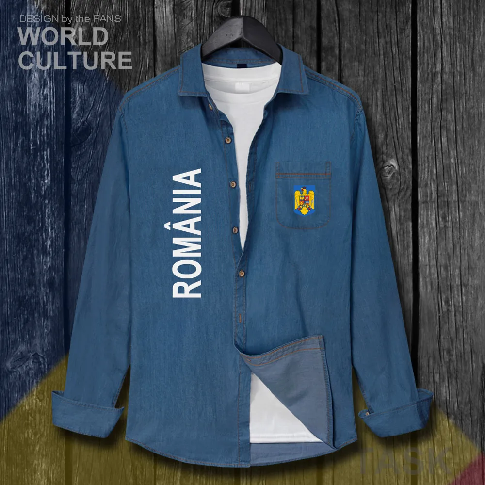 Мужская джинсовая рубашка с длинным рукавом отложным воротником|Повседневные