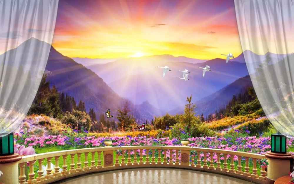 Занавески для гостиной солнечные пейзажи 3D занавески спальни кухни современное