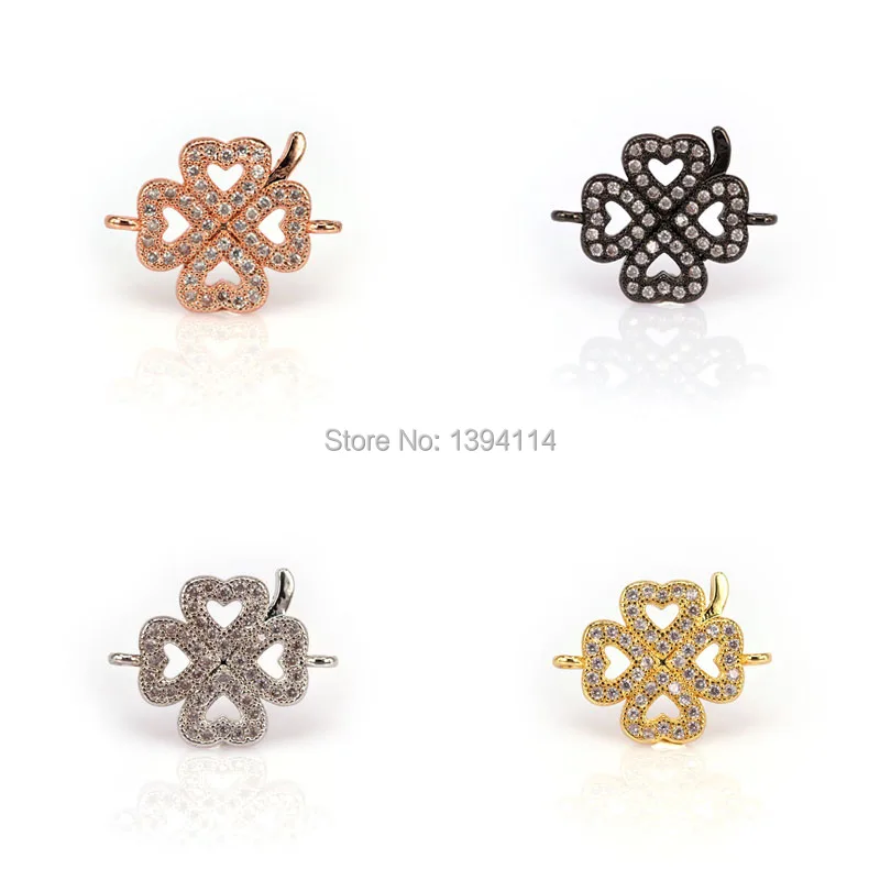 Микро-инкрустированный соединитель для женщин с фианитом в виде клевера 22*22*3 мм