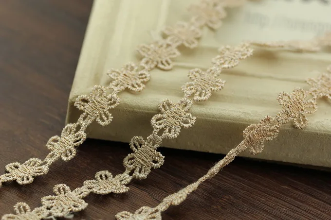 5 м гипюр ручной работы кружевная отделка лента золотого цвета Цветочная вышивка