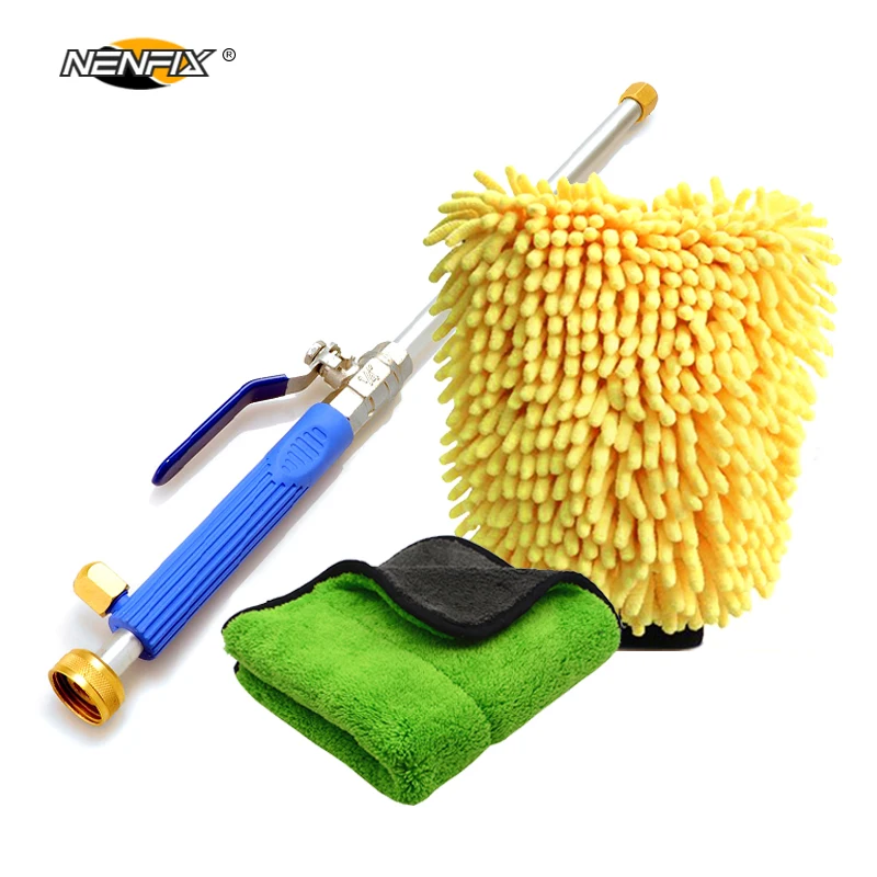 

3PC Car Washer Water Spray Gun High Pressure Garden Water Sprayer Waterproof Wash Microfiber Glove & Towel Car Clean Wax Detail