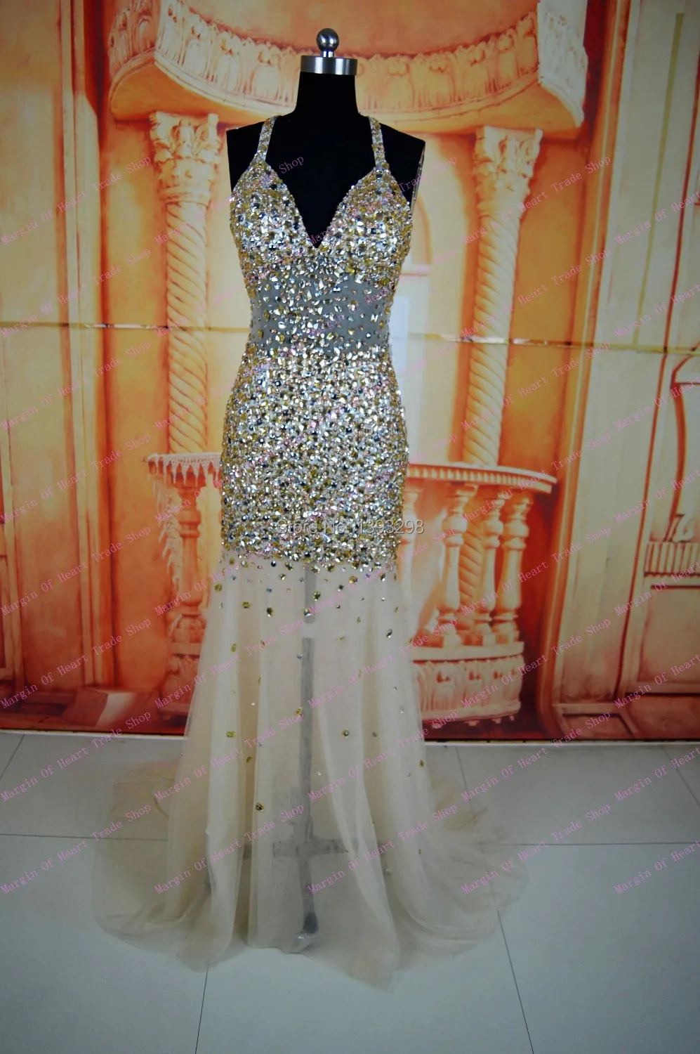 Лидер продаж 2017 Новое поступление платье русалка длинное вечернее с кристаллами