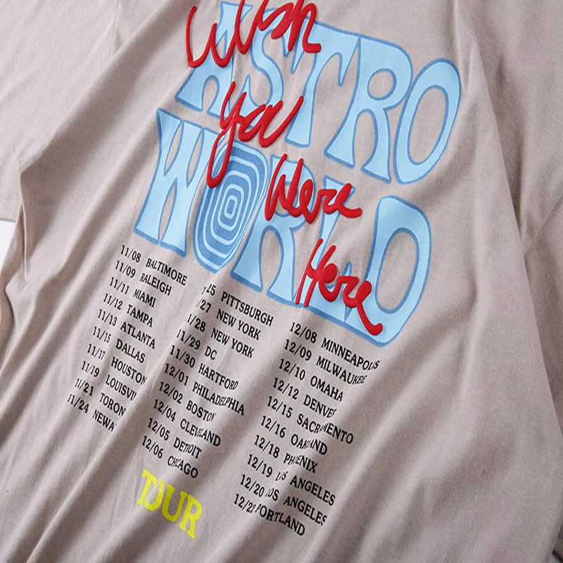 TRAVIS SCOTT ASTROWORLD Festival Pop Up Tour Short Sleeve T-Shirt Best Quality TRAVIS SCOTT ASTROWORLD Print T-Shirt Men's