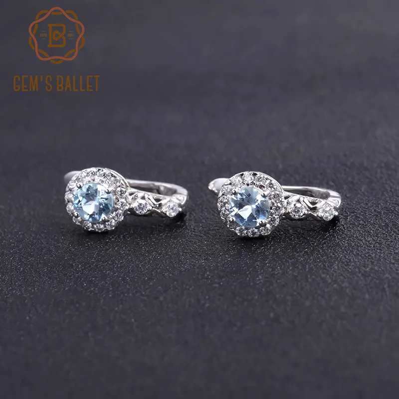 Gem's Ballet 925 пробы серебро 2.10Ct круглый натуральный Небесно голубой топаз драгоценный камень клипсы для женщин подарок хорошее ювелирное изделие