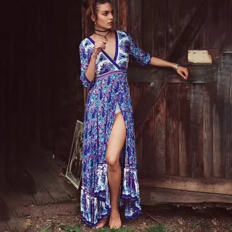 Летнее богемное винтажное плиссированное платье с цветочным принтом и поясом