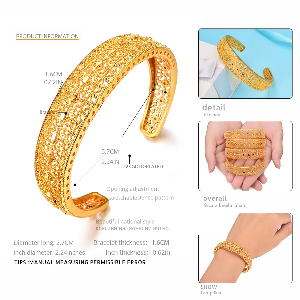 WANDO Турция Открытый браслет новый для женщин золотой цвет курдский Шарм Арабский