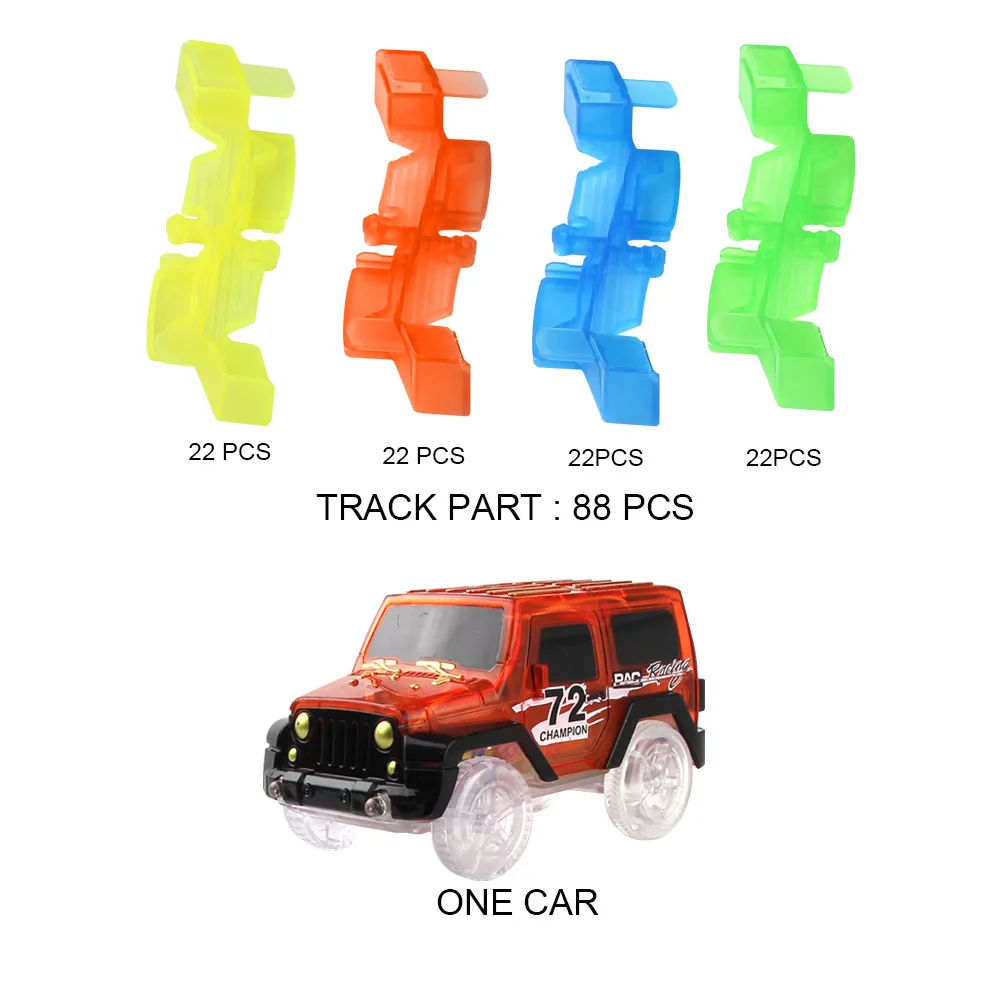 88 track 1 red car Светящийся в темноте гоночный автомобиль Трек светодиодный мигающий автомобиль модель DIY сборка отслеживающий рельс гибкий Железнодорожный игрушечный транспорт для детей - Цвет: 88 track 1 red car