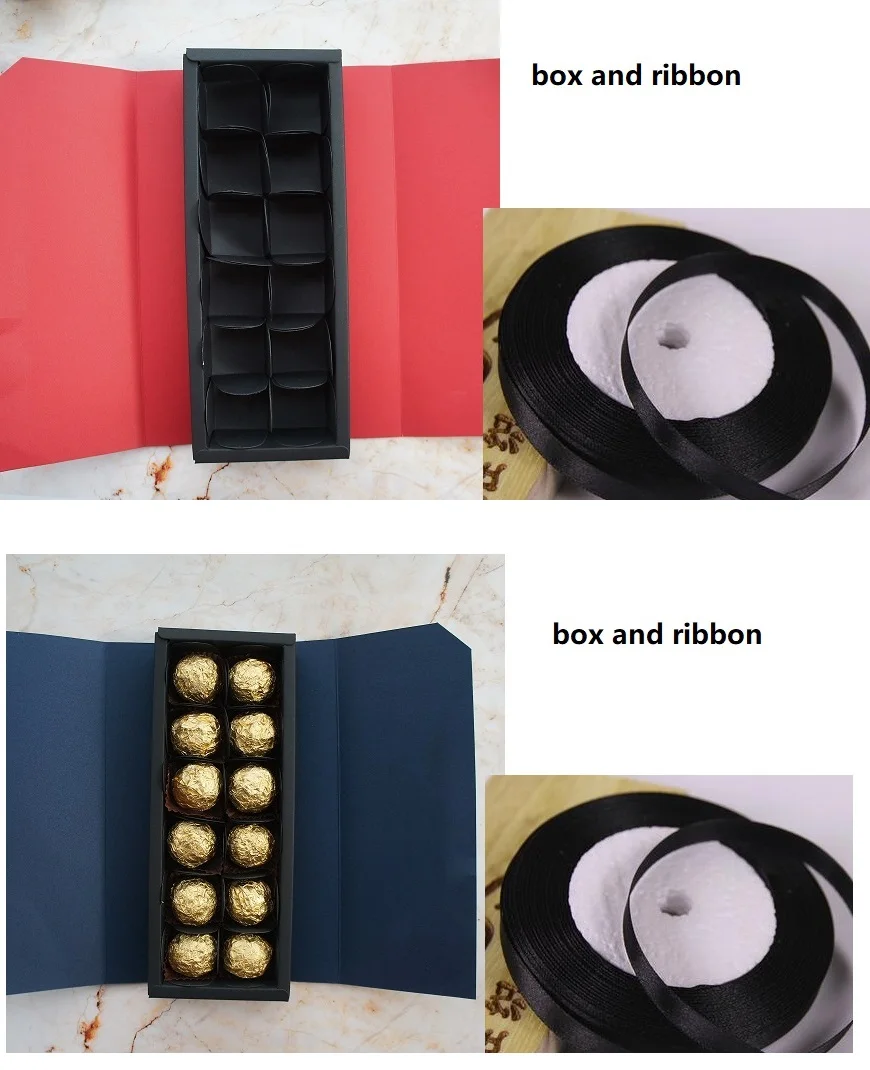 mix box and ribbon 24*9*3,5 см, 10 комплектов, глубокий сапфир, синий, красный, бумажная коробка для шоколада, Валентина, Рождество, день рождения, подарки, упаковка, коробки для хранения - Цвет: mix box and ribbon