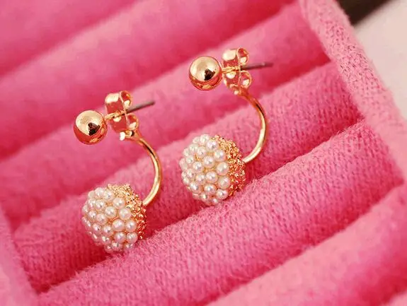 

Luxury full of Small Simulated Pearl Golden piercing Ball Fashion Stud Earrings for Women Jewelry