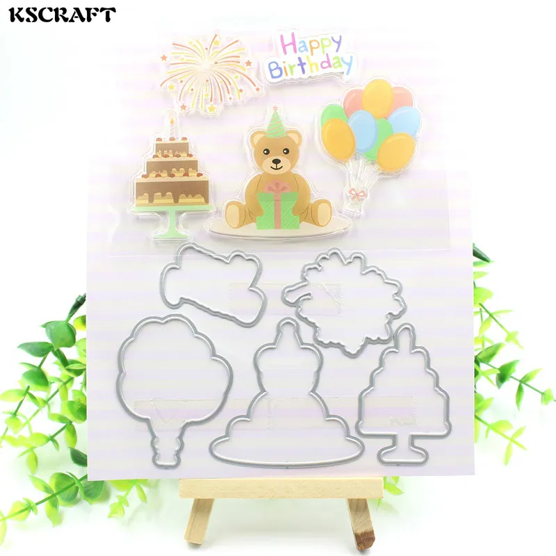KSCRAFT с днем рождения прозрачный силиконовый штамп и резки умирает комплект для DIY