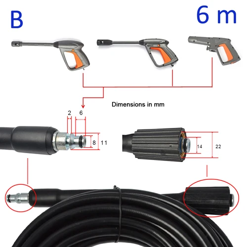 6 8 10 метров 160 бар 2320psi шланг для очистки воды высокого давления шнур трубы для Интерскол Elitech шланг для мойки высокого давления - Цвет: Золотой