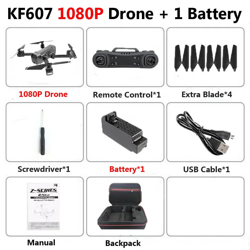 KF607 1080P 1B Bag KF607 Профессиональный складной мини Дрон с двойной камерой 1080P 4K HD WiFi FPV оптический поток RC Квадрокоптер Вертолет игрушки VS SG106 - Цвет: KF607 1080P 1B Bag
