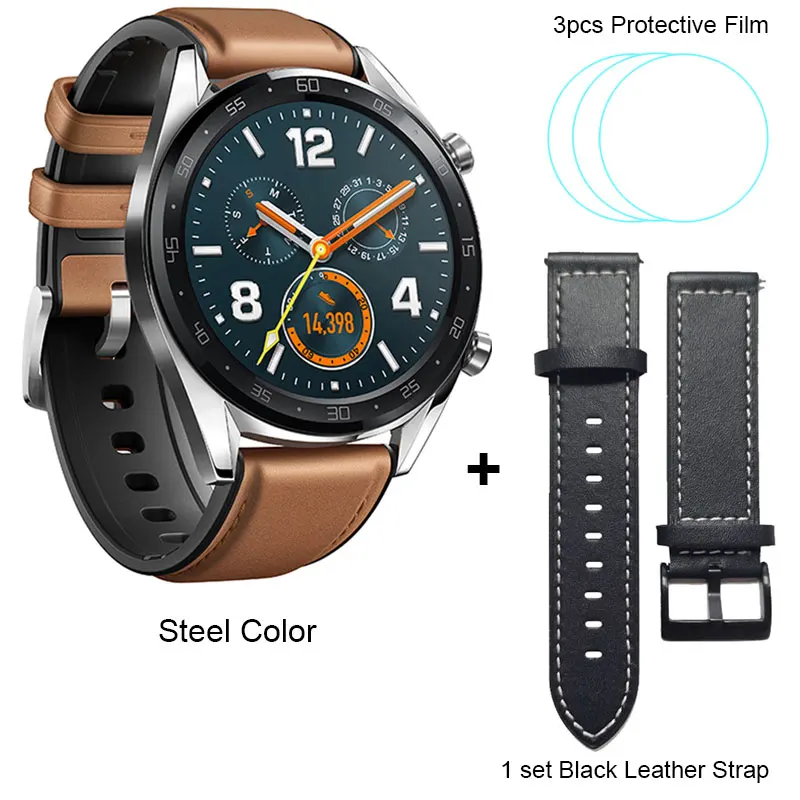 Steel add Strap Film Huawei Watch GT Смарт часы Поддержка gps 5ATM водонепроницаемый AMOLED красочный экран телефонный Звонок трекер сердечного ритма для Android iOS - Цвет: Steel add Strap Film