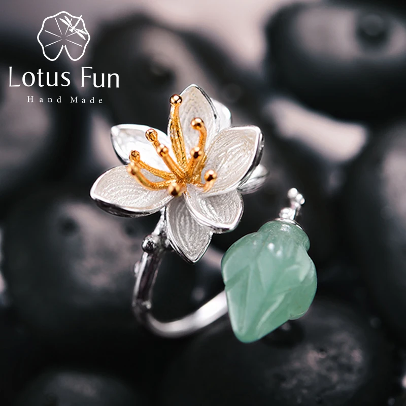 Lotus весело Настоящее серебро 925 пробы кольцо натуральный халцедон ручной работы дизайнер ювелирных украшений шелест лотоса цветок для Для женщин