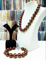 free shipping big 12mm round chocolate south sea shell pearl necklace bracelet earring set new