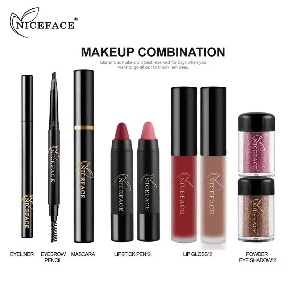 9 шт. набор косметики для макияжа пудра глаз карандаш бровей завивка тушь ресниц