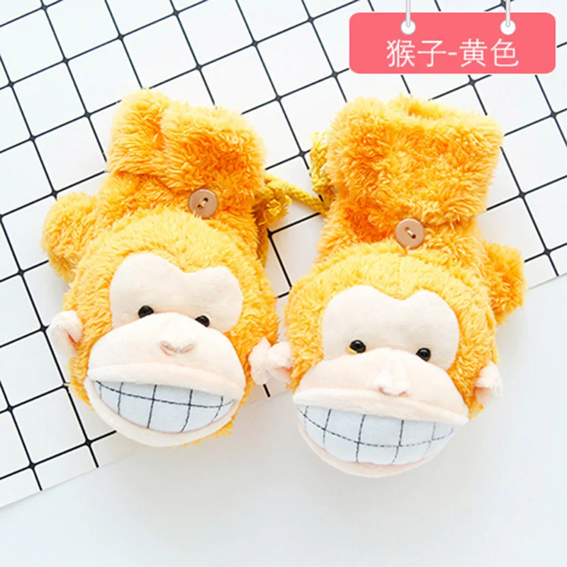 Monkey Yellow Женские рукавицы с милым мультяшным Кроликом, обезьяной, коготь, раскладушка, без пальцев, зимние женские плюшевые толстые теплые перчатки на половину пальцев S53 - Цвет: Monkey Yellow