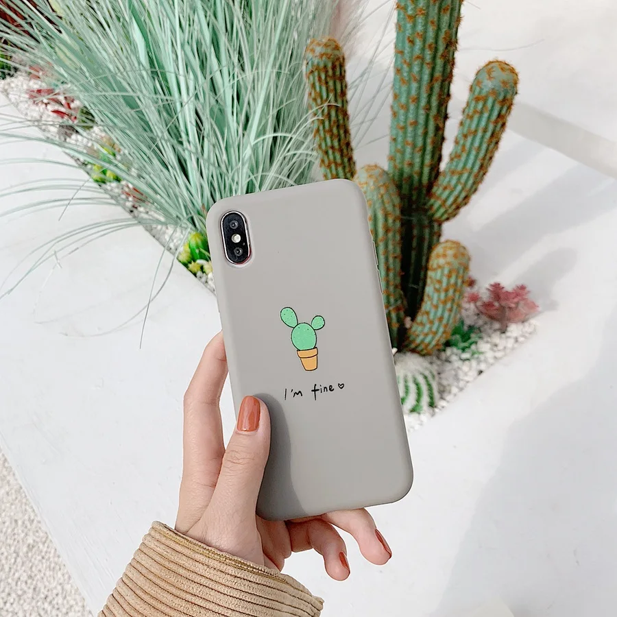 Cartoon Cactus Phone Case for iphone X XR XS MAX Green Plant Back Soft Cover For 7 6S 6 8 Plus Cute Patterned Cases Capa |