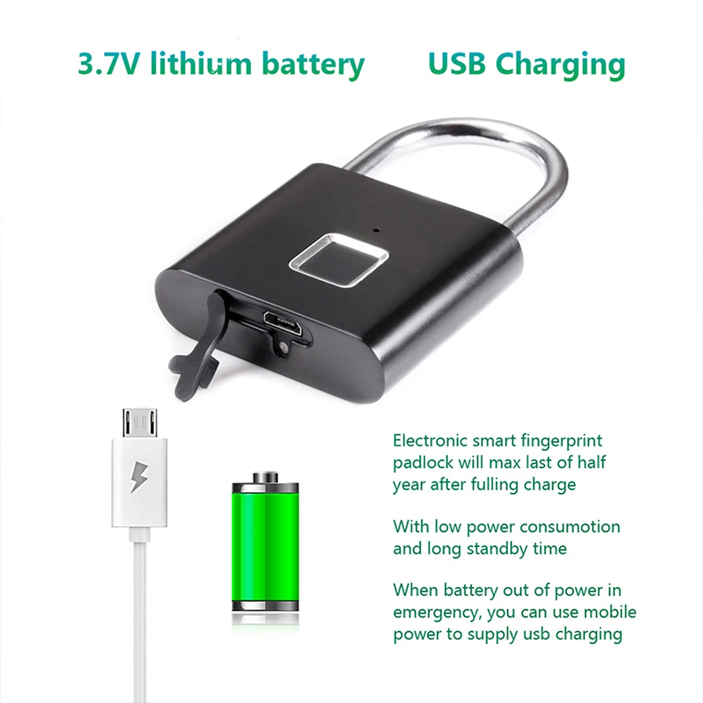 Беспроводной USB Перезаряжаемый замок с отпечатком пальца, умный замок, быстрая разблокировка, защита от кражи, безопасный замок для сумки, ящика, чемодана