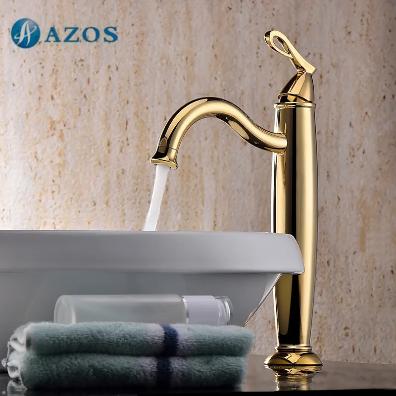 AZOS Bathroom Basin Tap Brass Golden Color Single Hole Deck Mount Hot Cold Mixer Toilet Sink Faucet Furniture MPDKZ163 | Обустройство