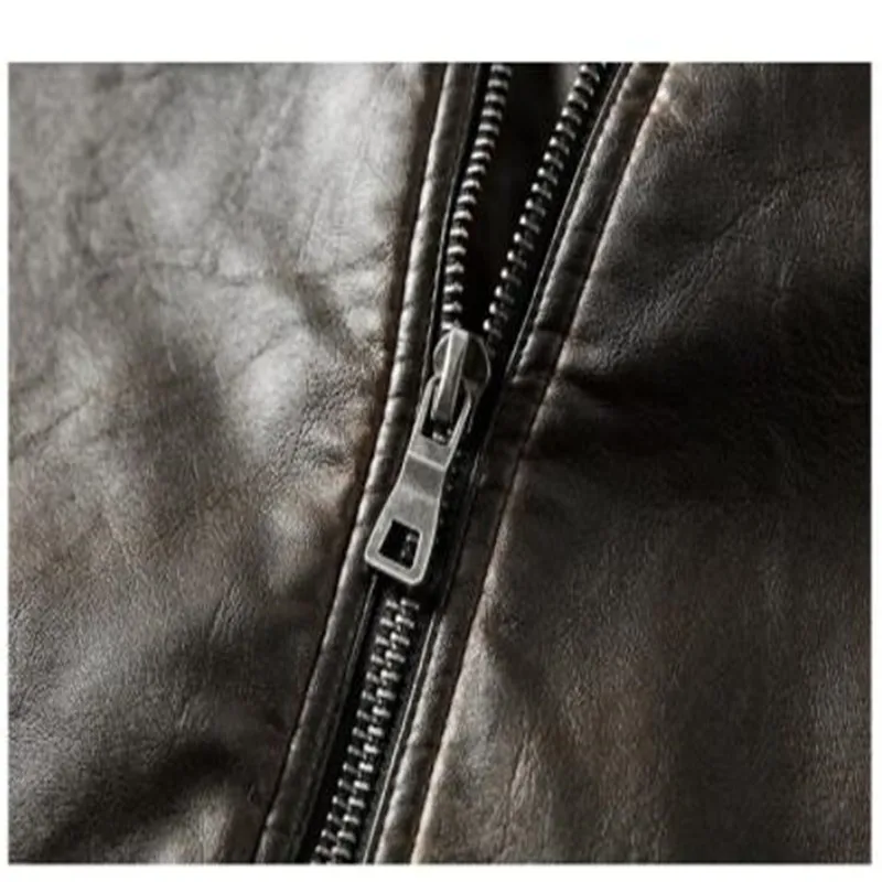 Куртка мужская из натуральной кожи мотоциклетная винтажная приталенная теплая