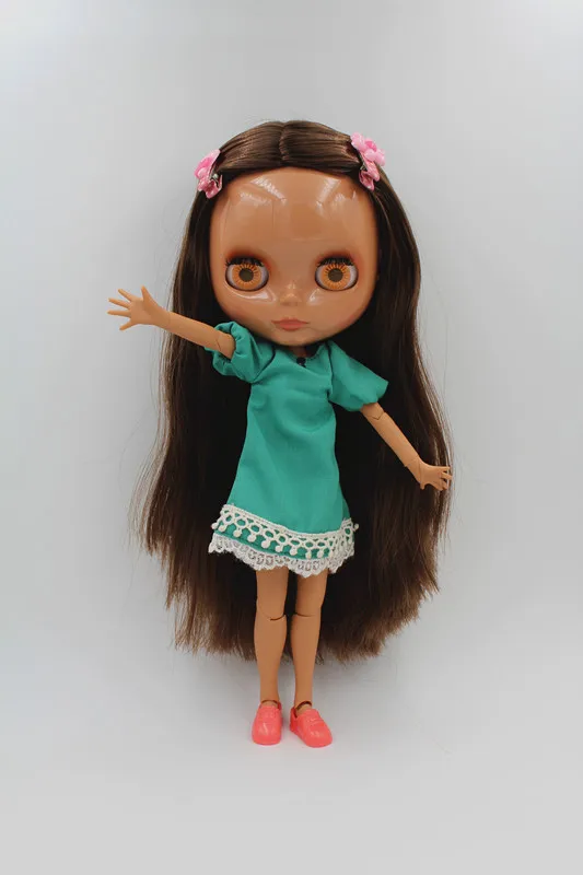 Blygirl Blyth doll black skin joint body dolls 19 joints brown curly hair The hand can be rotated | Игрушки и хобби