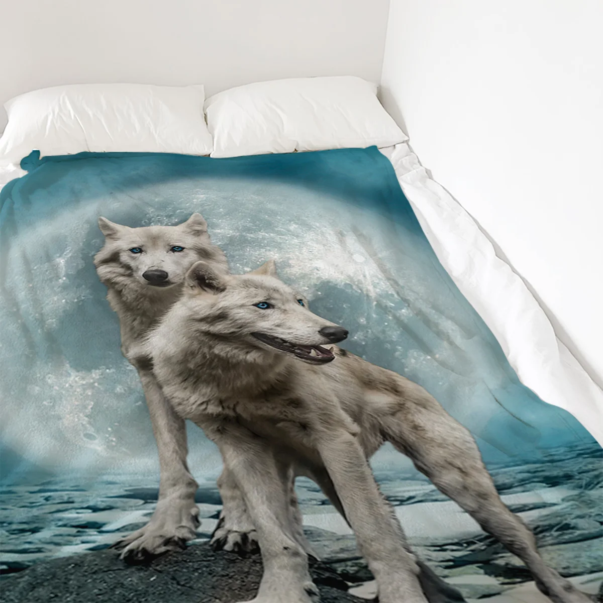 Модное мягкое Фланелевое Флисовое одеяло с рисунком ночной Луны волка тканевое