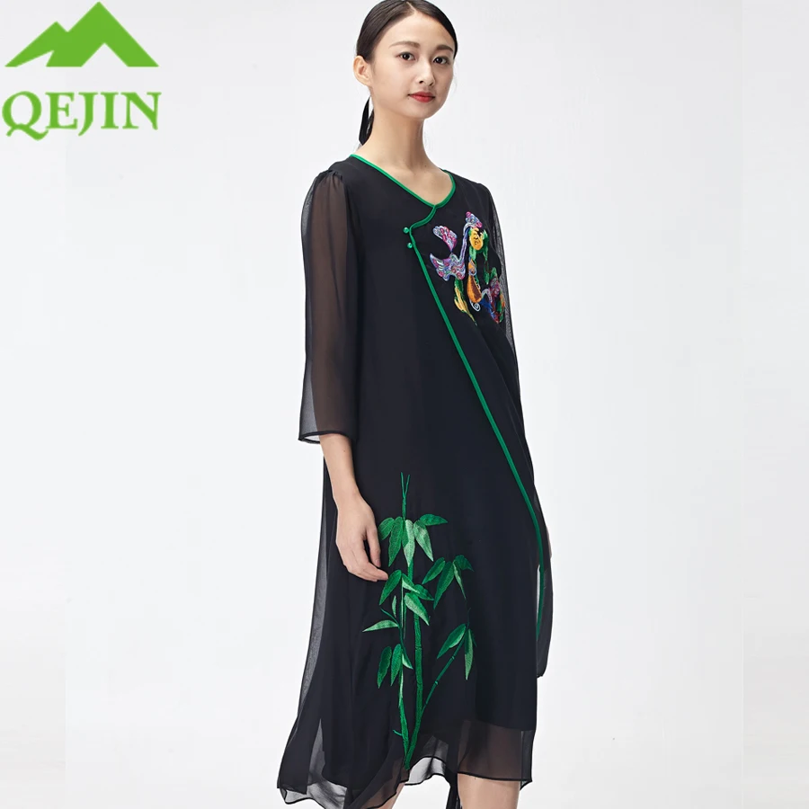 2018 Новое поступление летние платья для женщин натуральный шелк свободная талия