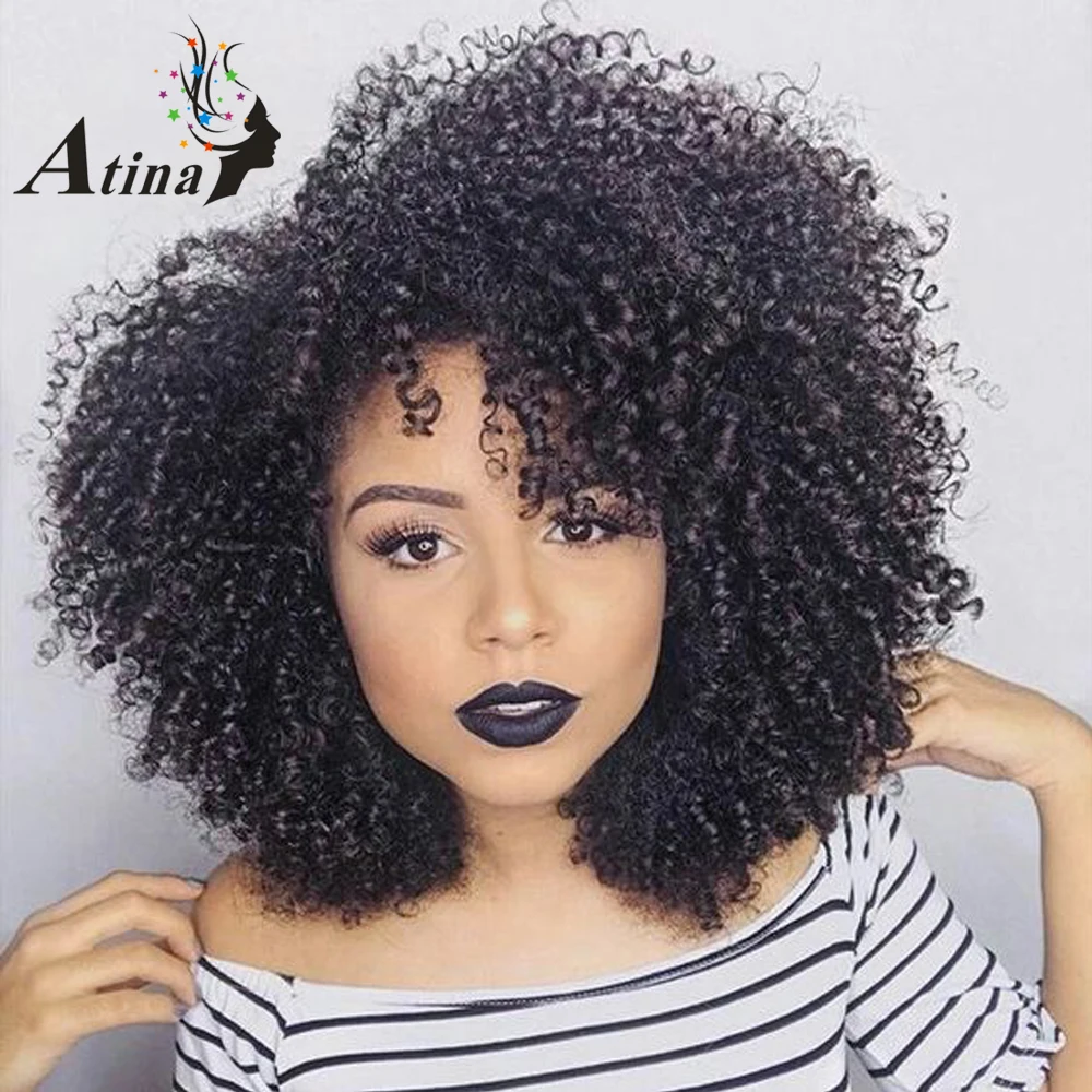 Short Afro Kinky Curly Wig Human Hair Full Lace Brazilian Wig Pre Plucked With Baby Hair Natural Remy 250%Density Short Hair Wig