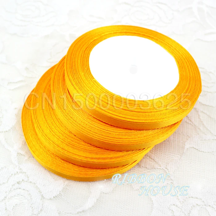 Атласная лента с одним лицом оранжево желтая 1/4 дюйма 6 мм 25 ярдов/рулон|gift wrapping paper