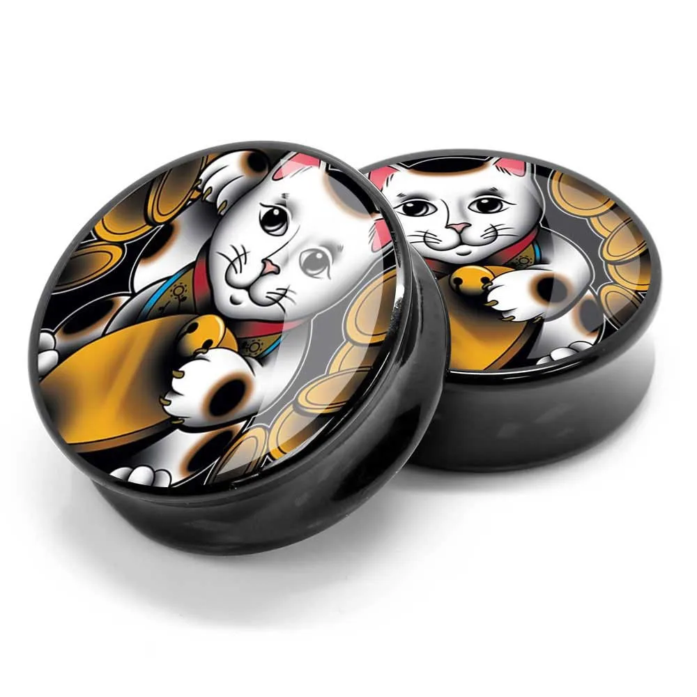 1 пара Lucky Cat акрил седло штекер уха датчики туннельная плоть туннель бижутерия