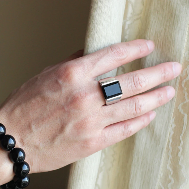 Винтажное обручальное кольцо из нержавеющей стали с черным ониксом|Кольца| |