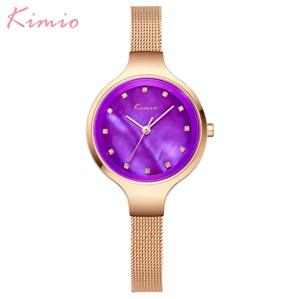 Pink Kimio Лидирующий бренд Роскошные модные женские наручные часы из нержавеющей стали с сетчатым ремешком кварцевые женские часы horlogs Vrouwen женские - Цвет: Pink
