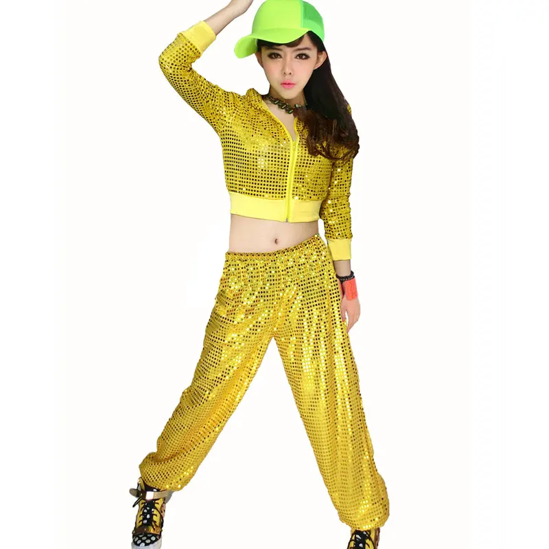 2016 Pretty Guide Delle Donne DS Clubwear Luccicanti Paillettes Manica Hip Pop Performance Dance Outwear Modern Dancing Costume | Женская