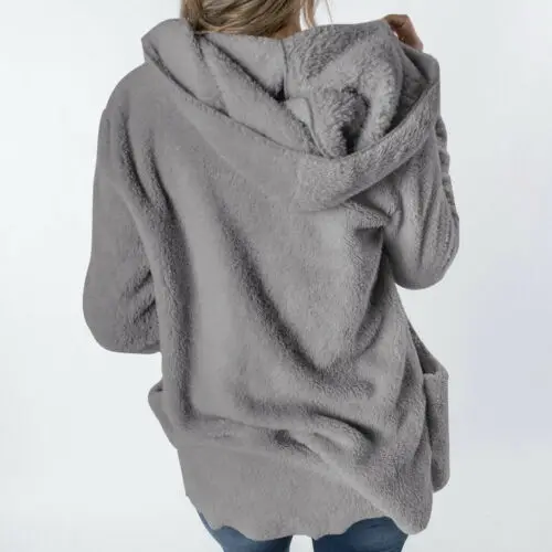HOT Autumn Women's Long Sleeve Oversized Casual Loose Solid Hooded Knitted Sweater Plush Warm Cardigan Outwear Top |