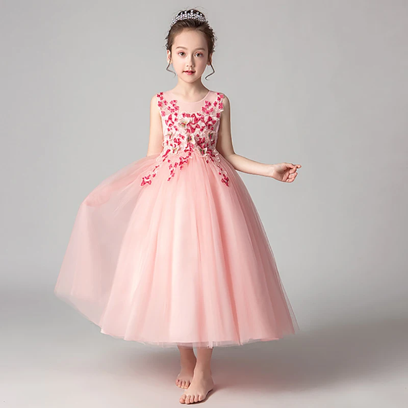 Elegant Girls Summer Dress 2019 Flower Party Dresses for 4 to 14 Years Sky Blue Long Princess Costume B4A2FA | Детская одежда и