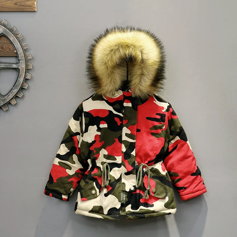 2018 New Fashion Baby Boys Girls Jackets Fur Collar Autumn Winter Kids Warm Hooded Camouflage Coat Fleece Children Thick Outwear | Детская