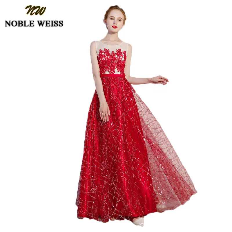 Благородные WEISS красные платья для выпускного 2019 Тюль блестками vestido de festa милые О