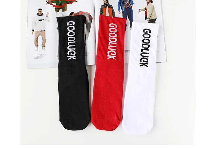 Высококачественные Брендовые мужские носки Goodluck, модные, для скейтборда, унисекс, уличная одежда, черные, белые, женские длинные хлопковые носки для хип-хопа