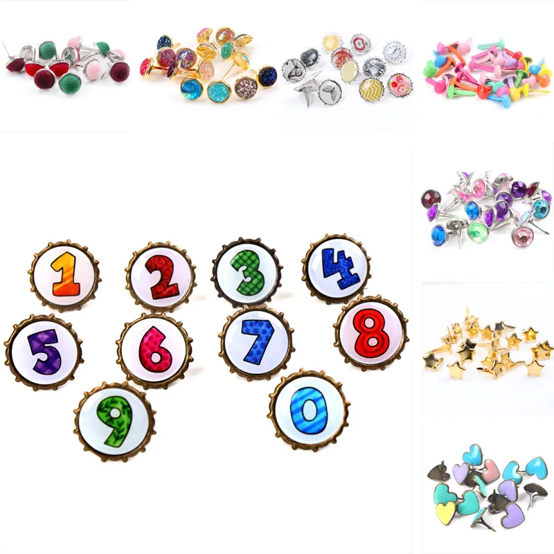 

Микс в форме сердца, звезды цифра со стразами шипы и шипы для одежды круглые квадратные штифтики для скрапбукинга, украшение, застежка