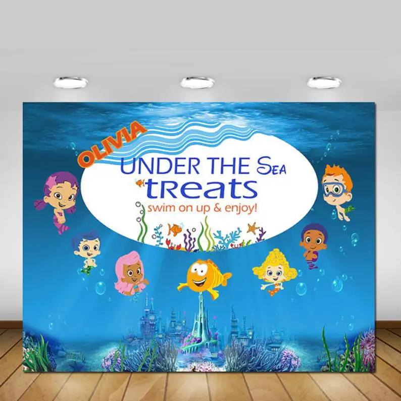 Пользовательские Пузырьковые гуппы с днем рождения под морем рыба замок ребенок