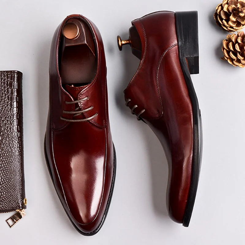Classic Man Formal Dress Derby Office Shoes Genuine Leather Handmade Wedding Party Flats Pointed Toe Men's Basic Footwear SS367 | Обувь