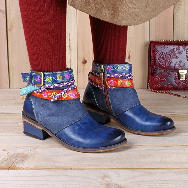 Stylesowner Genuine Leather Women Boots Vintage Bohemian Ankle Shoes Low Heel Ladies Woman Autumn Winter Boot | Обувь