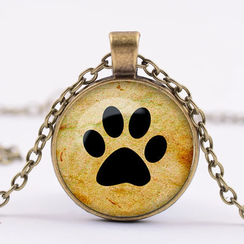 2018 Новый Стекло время Neckalce Шарм след лапа кулон колье Круглый Собака Кошка Pet