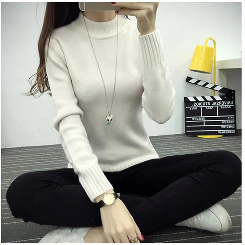 2020 Hot seller Autumn Winter Women's Turtleneck Pullover Sweaters Korean Slim Solid Warm Lady Long sleeve Knit shirt | Женская