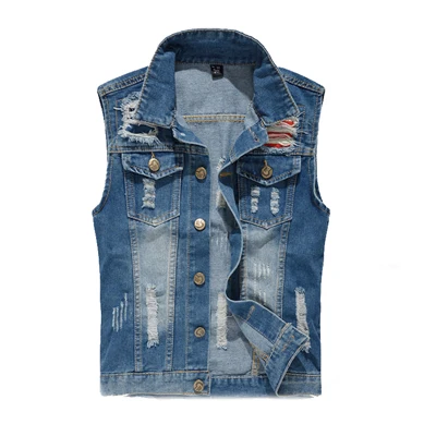 Denim Blue DIMUSI, летний мужской джинсовый жилет с дырками, Мужская майка, вареный джинсовый жилет, мужской ковбойский бренд, куртка без рукавов в стиле хип-хоп, 5XL, TA106 - Цвет: Denim Blue