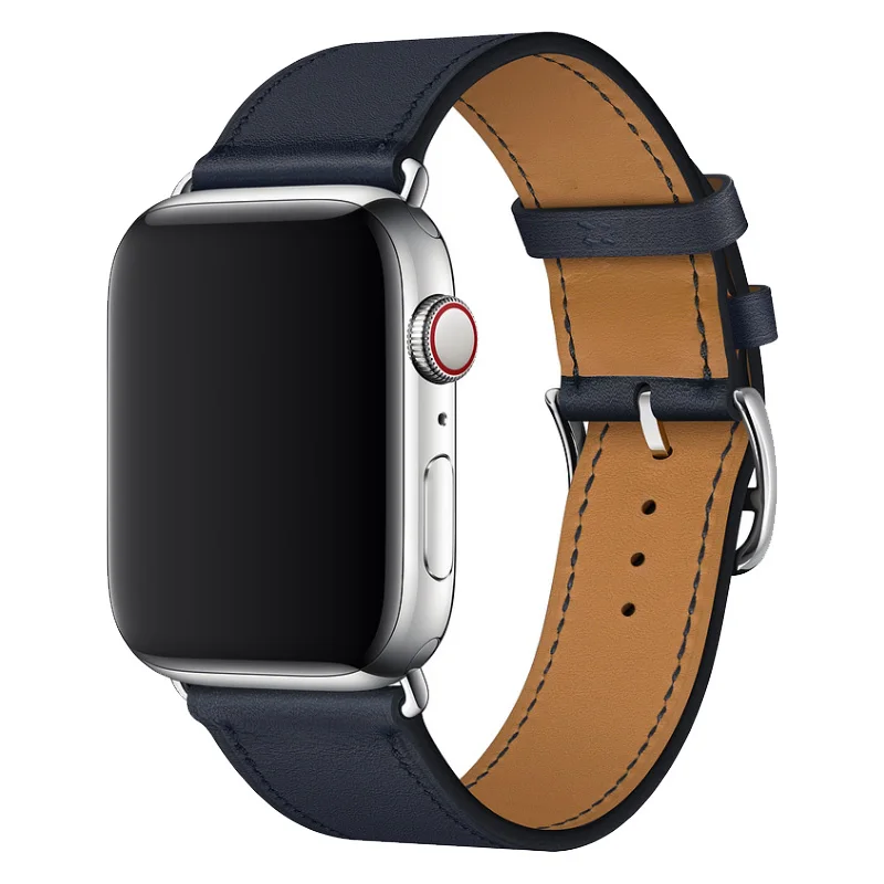 Новейший кожаный ремешок для Apple Watch Series 4, один тур, Ремешки для наручных часов из натуральной кожи для Apple Series 1, 2, 3 herm, ремешок 40 мм, 44 мм - Цвет ремешка: Navy1 without logo